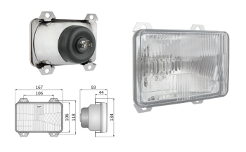 Inserto faro di tipo H4, passo degli attacchi 106x118 (luci: anabbaglianti, abbaglianti)