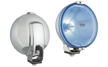 Proiettore alogeno abbagliante in involucro cromato - azzurro