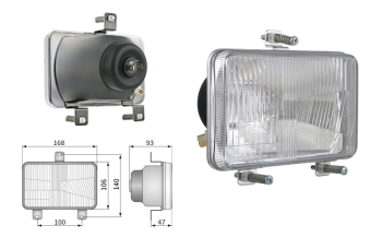 Inserto faro di tipo H4, passo degli attacchi 100x140 (luci: anabbaglianti, abbaglianti, posizione)