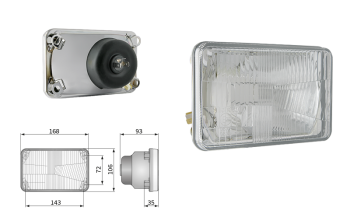 Inserto faro di tipo H4, passo degli attacchi 143x72 (luci: anabbaglianti, abbaglianti, posizione)