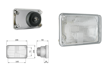 Inserto faro di tipo H4, passo degli attacchi 143x72 (luci: anabbaglianti, abbaglianti)