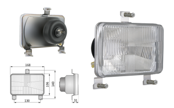 Inserto faro di tipo H4, passo degli attacchi 130x140 (luci: anabbaglianti, abbaglianti, posizione)