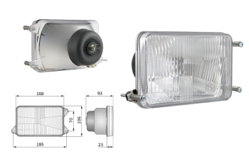 Inserto faro di tipo H4, passo degli attacchi 185x70 (luci: anabbaglianti, abbaglianti, posizione)