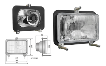 Proiettore anteriore di tipo H4, passo degli attacchi 130x140 (luci: anabbaglianti, abbaglianti)