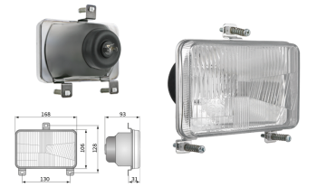 Inserto faro di tipo H4, passo degli attacchi 130x128 (luci: anabbaglianti, abbaglianti)