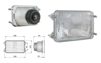 Inserto faro di tipo H4, passo degli attacchi 180x65 (luci: anabbaglianti, abbaglianti, posizione)