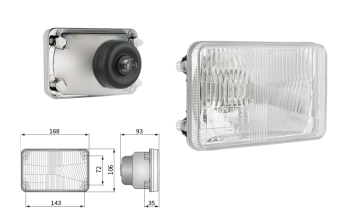 Inserto faro di tipo H4, passo degli attacchi 143x72 (luci: anabbaglianti, abbaglianti)
