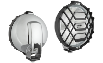 Proiettore alogeno abbagliante in involucro cromato con luce di posizione