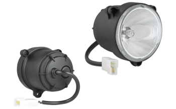 Proiettore alogeno abbagliante (fissaggio con 3 dadi) con cavo e connettore AMP Faston