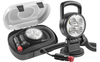 Faro da lavoro con LED, porta ventose, cavo spirale e interruttore