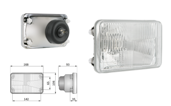 Inserto faro di tipo H4, passo degli attacchi 142x65 (luci: anabbaglianti, abbaglianti)