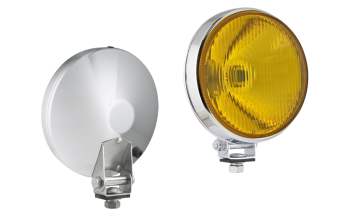 Proiettore alogeno abbagliante in involucro metallico cromato - giallo