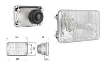 Inserto faro di tipo H4, passo degli attacchi 143x72 (luci: anabbaglianti, abbaglianti, posizione)