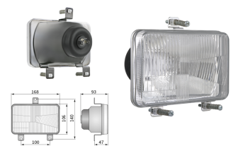 Inserto faro di tipo H4, passo degli attacchi 100x140 (luci: anabbaglianti, abbaglianti)