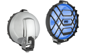 Proiettore alogeno abbagliante in involucro cromato con luce di posizione - azzurro