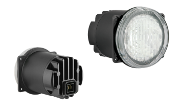 Faro per luci diurne con LED e connettore AMP Faston incorporato (fissaggio con 4 bulloni)