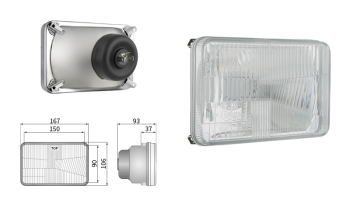 Inserto faro di tipo H4, passo degli attacchi 150x90 (luci: anabbaglianti, abbaglianti)