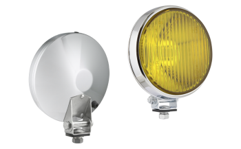 Proiettore alogeno fendinebbia in involucro metallico cromato - giallo